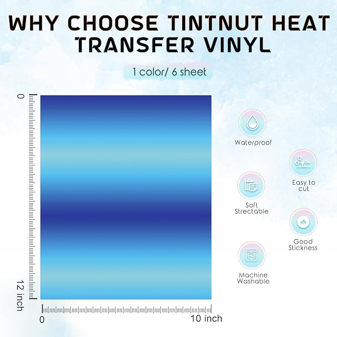 Tintnut Blue Gradient Heat Transfer Vinyl, PU HTV Sheets, easy cut & weed - Image 3