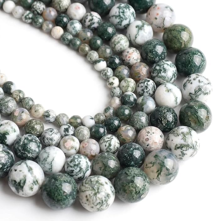 35pcs Round Loose Tree Agate Beads by Yochus