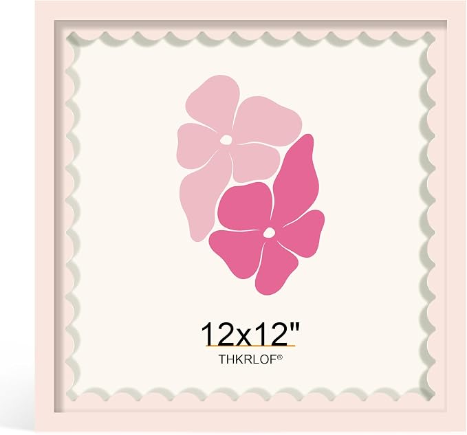 12x12 Picture Frame with Wavy Mat, Wooden Real Glass 12 x 12 Photo Frame by THKRLOF