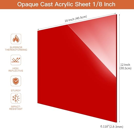 Red Acrylic Sheet 12" x 16" x 1/8" Thick, ALCCIFI 2 Pack Opaque Glossy Cast Red - Image 3