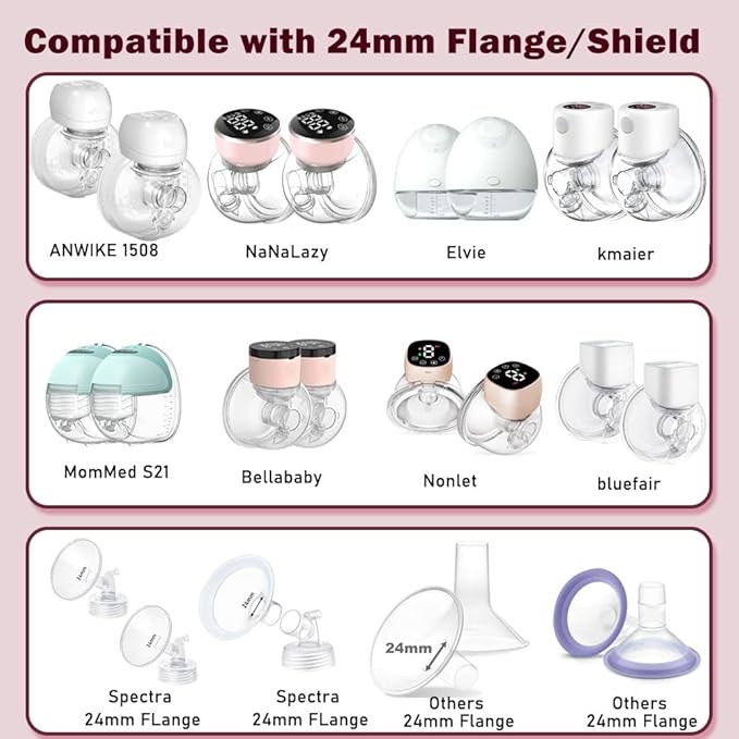 Flange Insert 8PCS 15/17/19/21mm*2Pcs Compatible with Momcozy M9/M6/M5/S12 Pro/V1 Pro/V2 pro, Spectra/Medela/Elvie/NCVI/TSRETE/eufy/Lansinoh/Paruu/MomMed Breast Pump 24mm Shields/Flanges