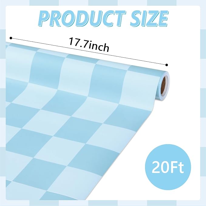 Blue Checkered Bulletin Board Paper Roll Retro Pastel Blue Bulletin Board - Image 2