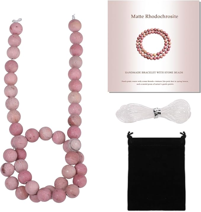 8mm Matte Pink Rhodochrosite Bead, 15-Inch Matte Round Loose Stone Beads by THRELE