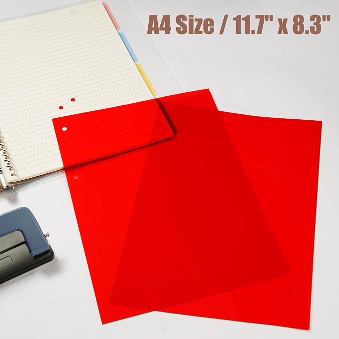 10-Pack A4 Colored PVC Flexible Plastic Sheets, 0.3mm Red Transparent Film - Image 2