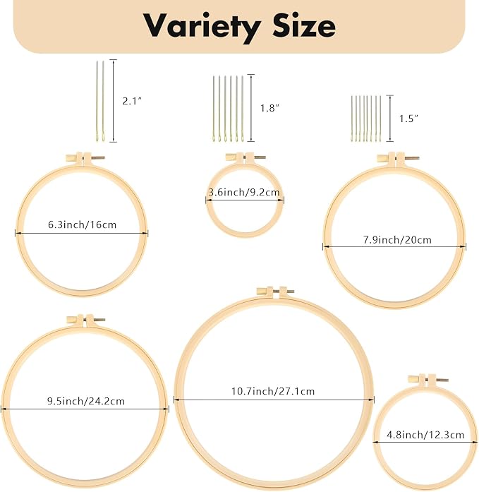 Caydo 6 Pieces Embroidery Hoops 3 Inch to 10 Inch Cross Stitch Hoop Small - Image 2