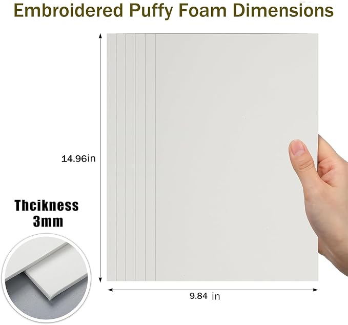 Funria 17pcs 3mm Puff Embroidery Foam 9“ x 12”, Creates a 3D Embroidery Effect - Image 2