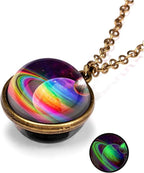 Yocoyee Galaxy Planet Pendant Necklace Glow in Dark Double Side Glass Crystal by Yocoyee