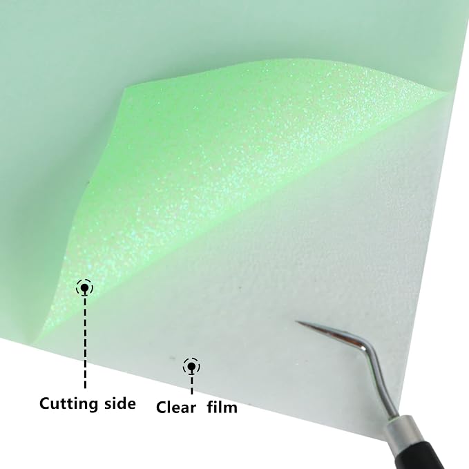 Light Green Glitter HTV Heat Transfer Vinyl Rolls12inch by 9feet PU Stretch - Image 3