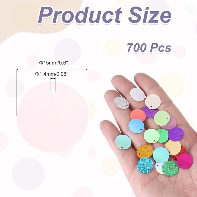 MECCANIXITY 700 Pcs Flat Round Sequins 15mm/0.6 Inch Loose Paillettes Craft - Image 2