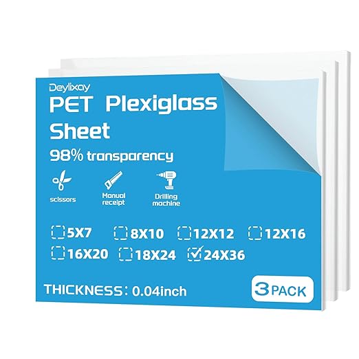 Clear Plexiglass Sheets Flexible Acrylic Sheet Polycarbonate 3-Pack 24x36 | by Deylixay