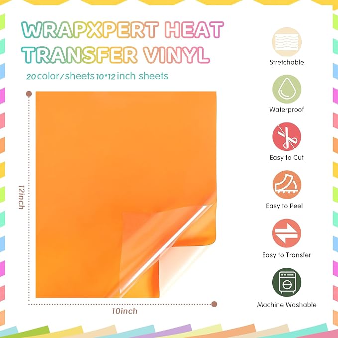 WRAPXPERT Pastel HTV 20 Packs Heat Transfer Vinyl Bundle, Boho Color Iron on - Image 6