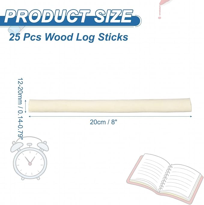 PATIKIL 25 Pcs 8inch Wood Log Sticks, 0.47-0.79inch in Diameter Natural - Image 2