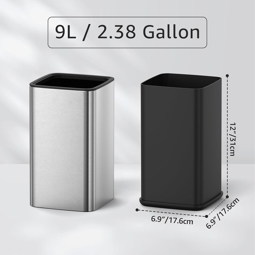 Mbillion 3.2 Gal (12L) Stainless Steel Open - Top Trash Can with Removable Inner Bucket - Sleek Metal Waste Basket for Bathroom Office, Brushed Steel