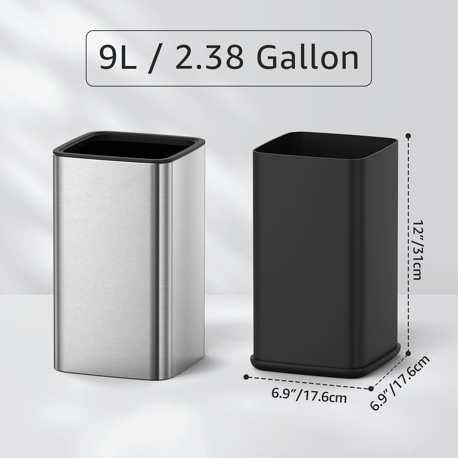 Mbillion 3.2 Gal (12L) Stainless Steel Open - Top Trash Can with Removable Inner Bucket - Sleek Metal Waste Basket for Bathroom Office, Brushed Steel