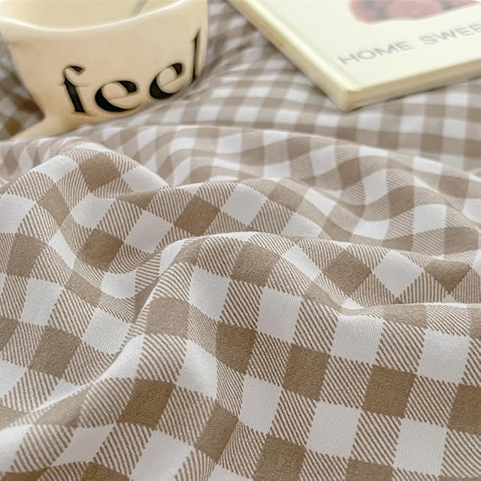 Nayoroom Gingham Duvet Cover King Size Brown Tan Plaid Checkered Comforter - Image 8