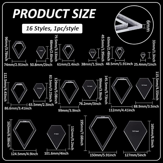 BENECREAT 16 Sizes Jewel Quilting Template, Acrylic Intricate Sewing Machine - Image 2
