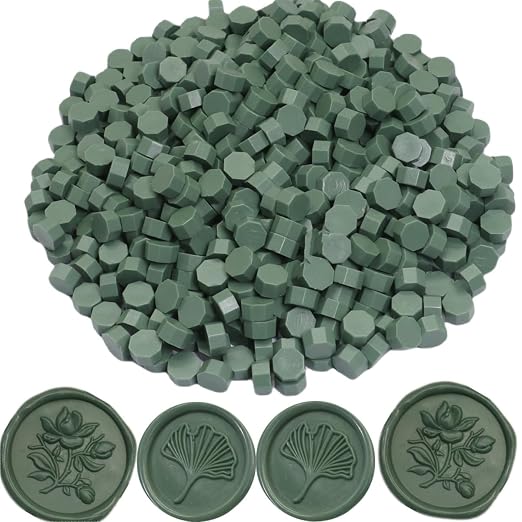 300 Pcs Wax Seal Beads, Olive Green Sealing Wax Beads, Refilling Octagon Wax - Image 3