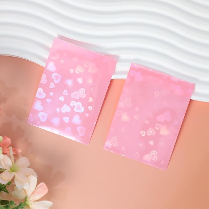100pcs Holographic Colors Card Sleeves, 3.58x2.6in/91x66mm Colored Heart-Shaped - Image 4
