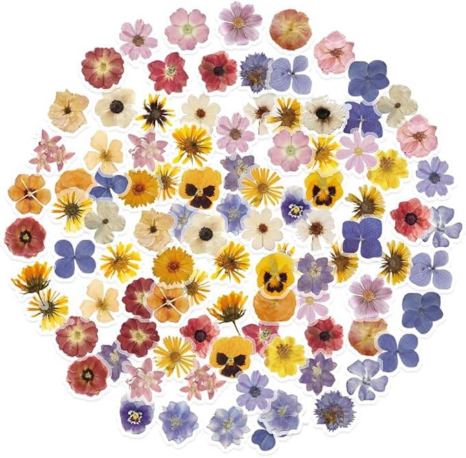 100Pcs Flower Stickers, Obujopal Small Floral PET Transparent Stickers by Obujopal