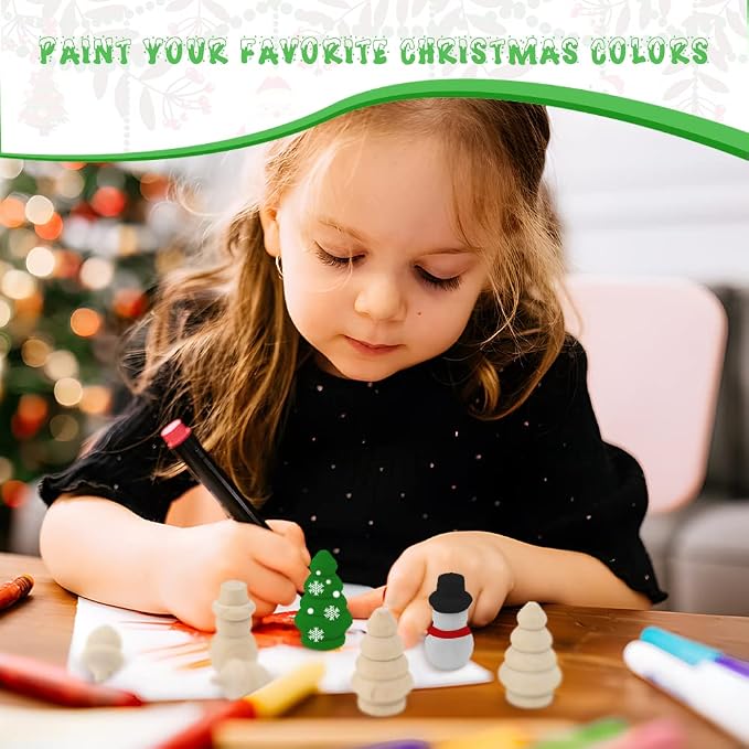 30Pcs Unfinished Wooden Set, Snowman Dolls Craft Christmas Tree Acorns Blank - Image 3