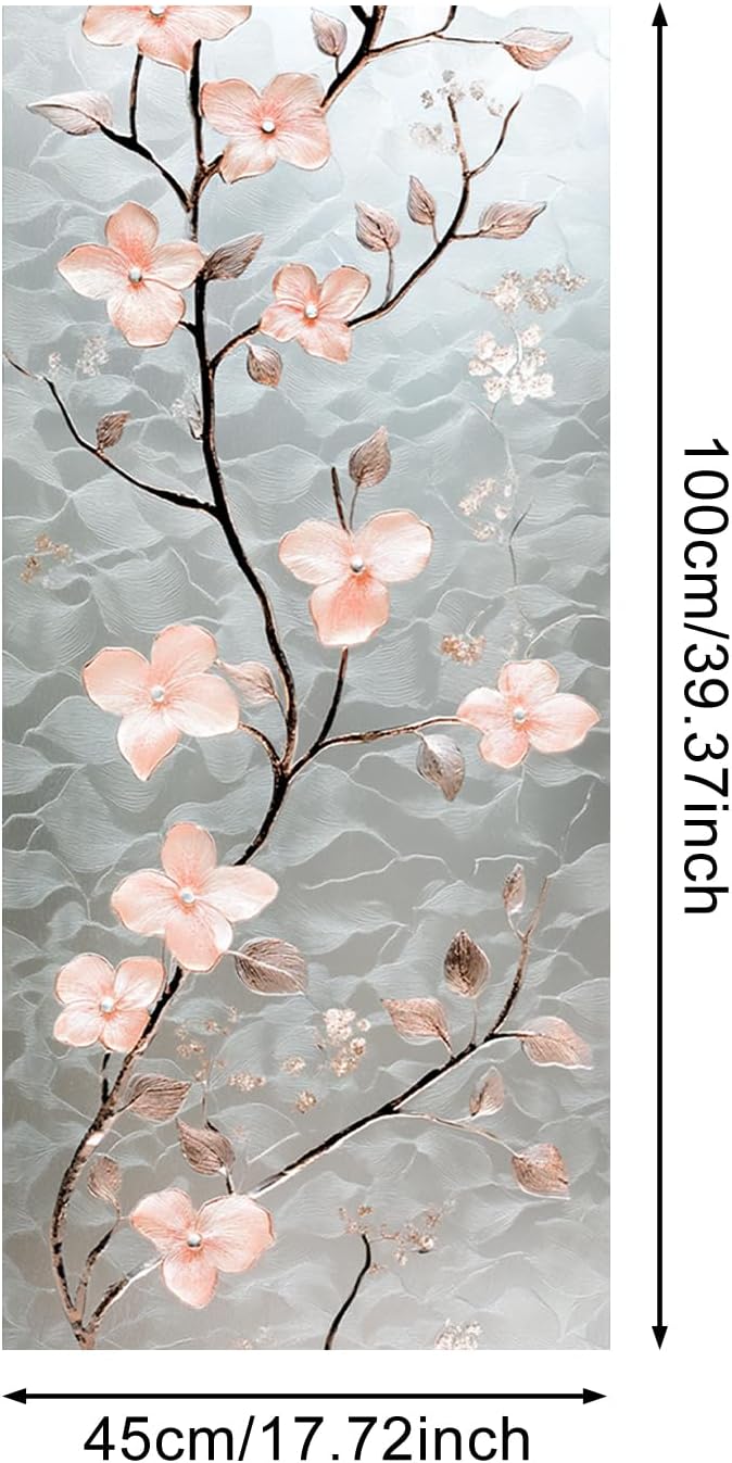 IVN Privacy Window Film Stained Glass Window Cling Pink Blossom Design - Image 3