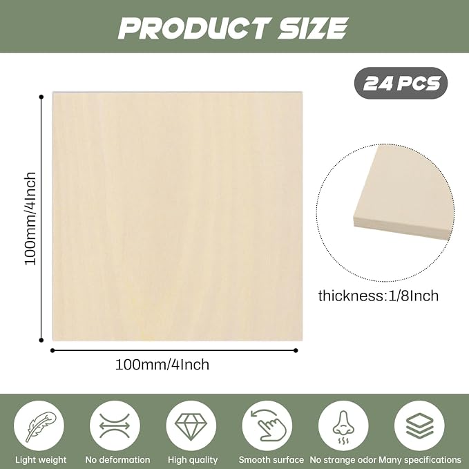 24 Pack Plywood Sheets, Unfinished Wood Boards Blanks - Image 2