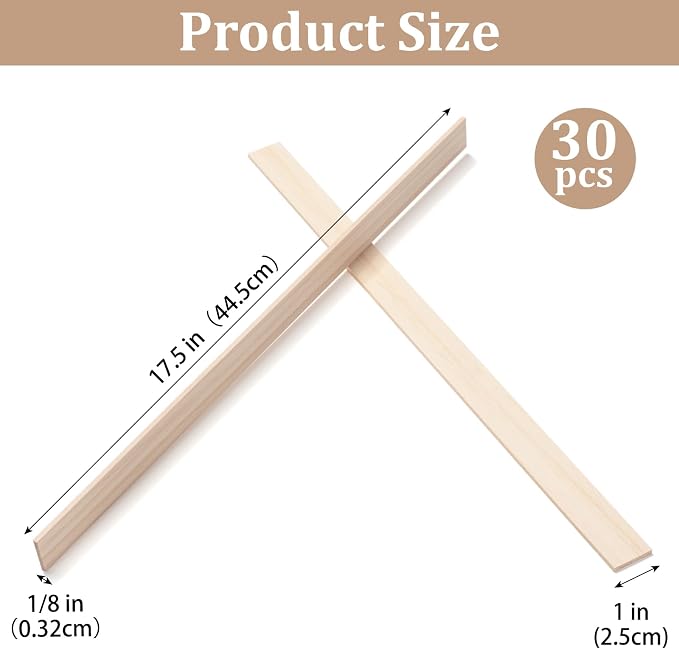 Wooden Dowels for Crafts, Wood Slats Trim Strips for Wall 1/8" × 1" × 17.5" - Image 3