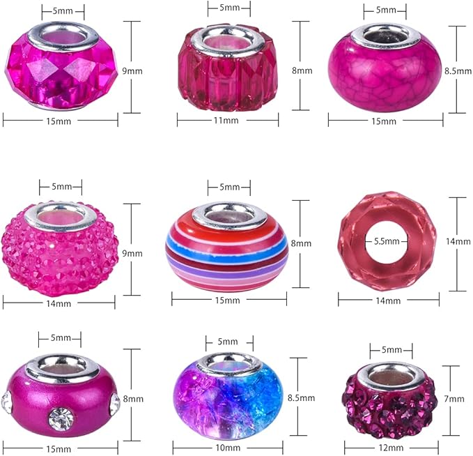 Aipridy 200 Pieces Assortment European Large Hole Beads Spacer Beads Rhinestone - Image 4
