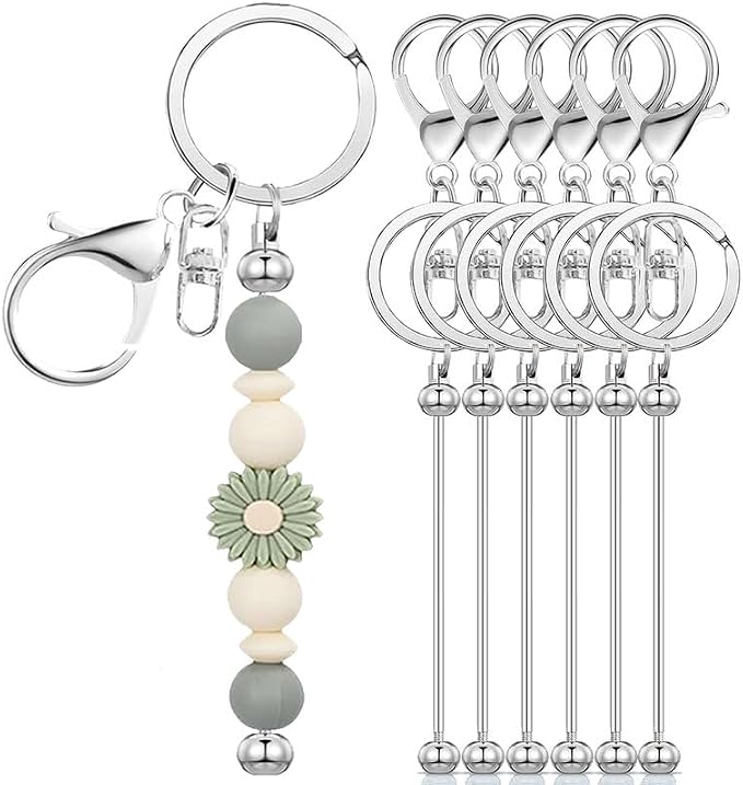 6 Pcs Beadable Keychain Bars Bulk by Sugiury