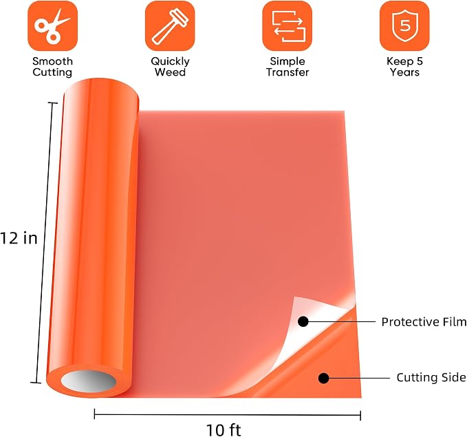 Orange Permanent Vinyl for Cricut Cutting Machine, Waterproof, Durable Orange - Image 4