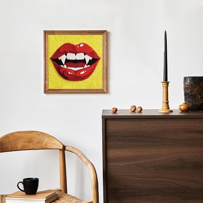 Doodlream Red Lip Needle Kit for Beginner, 9.4"x 9.4" Halloween Fanged Mouth - Image 6
