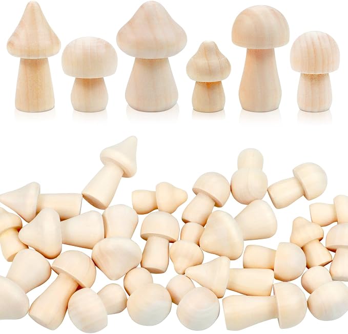 36 Pieces Unfinished Wooden Mushrooms 6 Size Natural Plain Unpainted Wooden by Rcybeo
