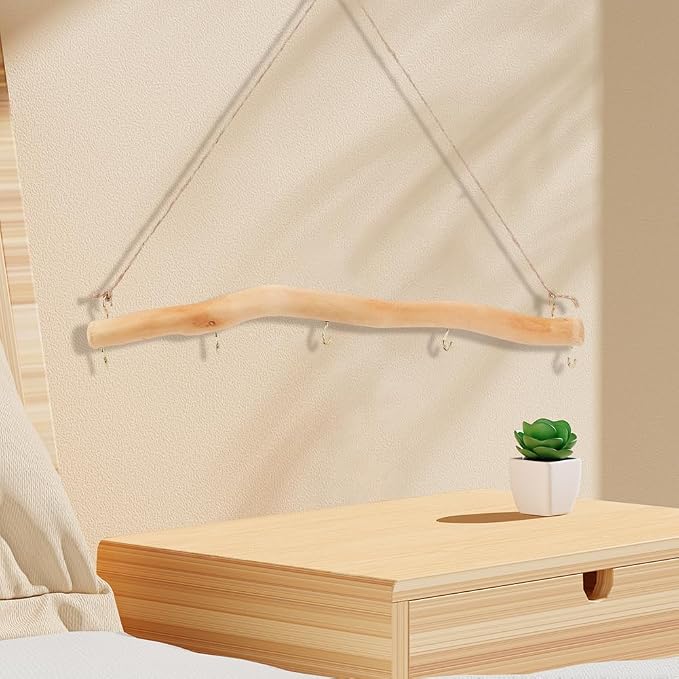 15 Inch 5 Hook Driftwood Wall Hanging Wall Mounted Jewelry Holder Natural Branch - Image 7