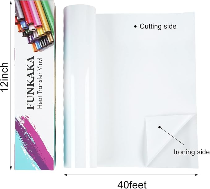 FUNKAKA White Heat Transfer Vinyl Rolls, Adhesive Glossy HTV Vinyl - Image 2