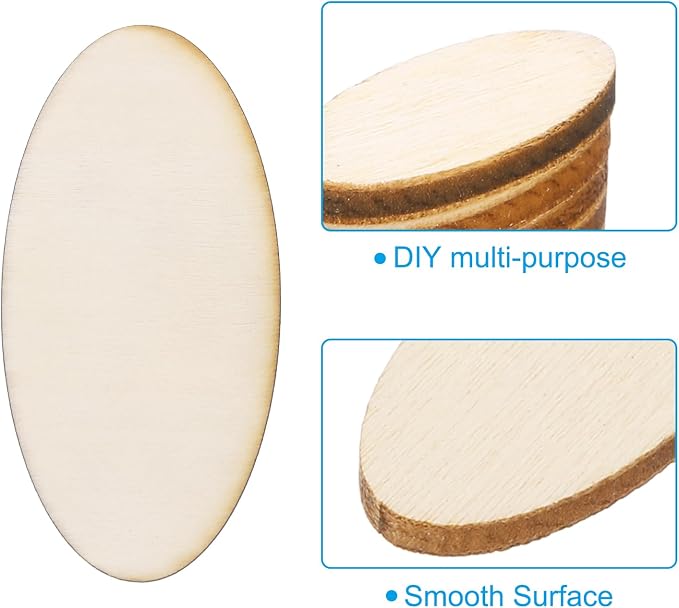 PATIKIL 60PCS Oval Wood Pieces 0.8 Inch Unfinished Oval Shape Wooden Blank - Image 4