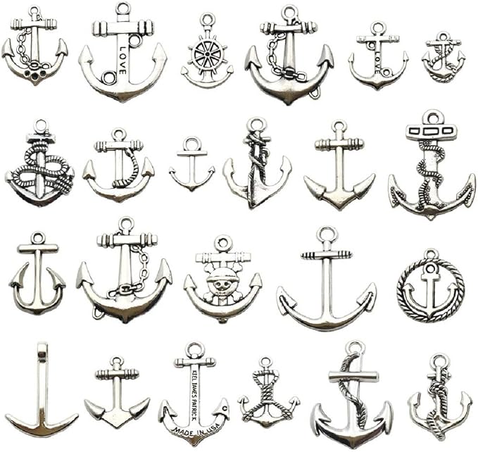iloveDIYbeads 100g Craft Supplies Antique Silver Ship Wheel Anchor Charms by iloveDIYbeads