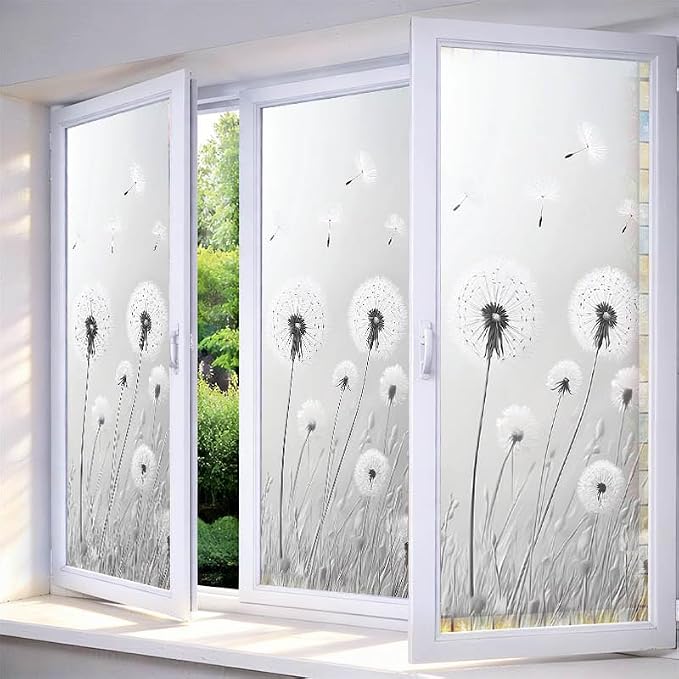 IVN Privacy Window Film Stained Glass Window Cling Dandelion Decorative Static by IVN