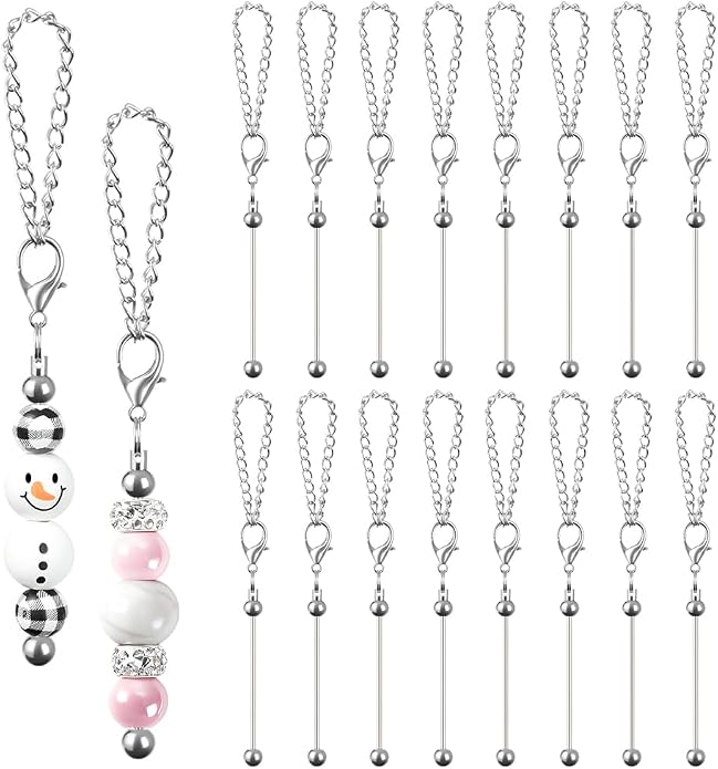 16PCS Beadable Keychain Bar Bulk, Metal Blank Beaded Keychain Bar by FDKYOEK