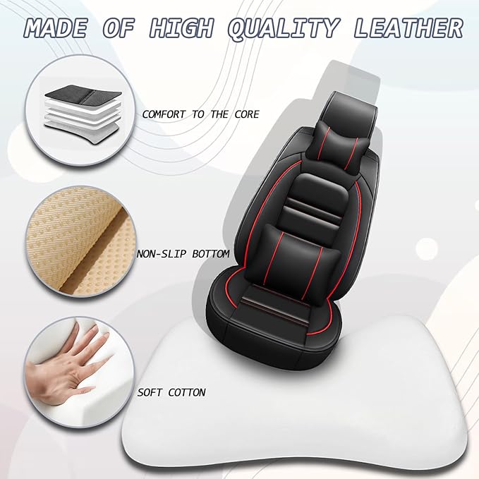 Car Seat Covers for Dodge Dakota 2000-2011 | 5-Seats Seat Covers, Waterproof Seat Protectors, Automotive Seat Covers (Full Set with Pillow,Black&Red Line)