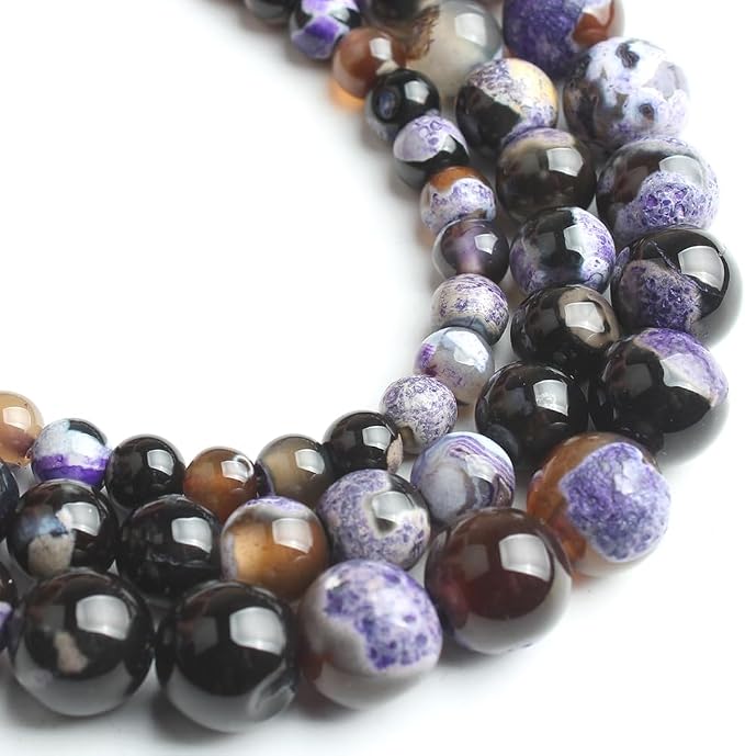 60pcs Round Loose Purple&Coffee Fire Agate Beads by Yochus