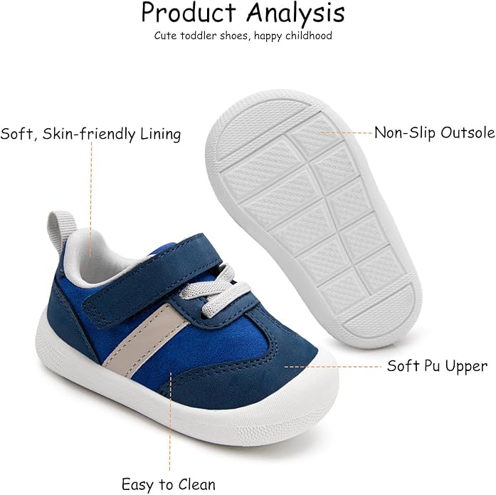 Baby Shoes Boys Girls Barefoot Wide Toe Box Zero Drop First Walkers PU Leather Nonslip Toddler Sneakers for 6-24 Months Infant Walking,Running,Crawling