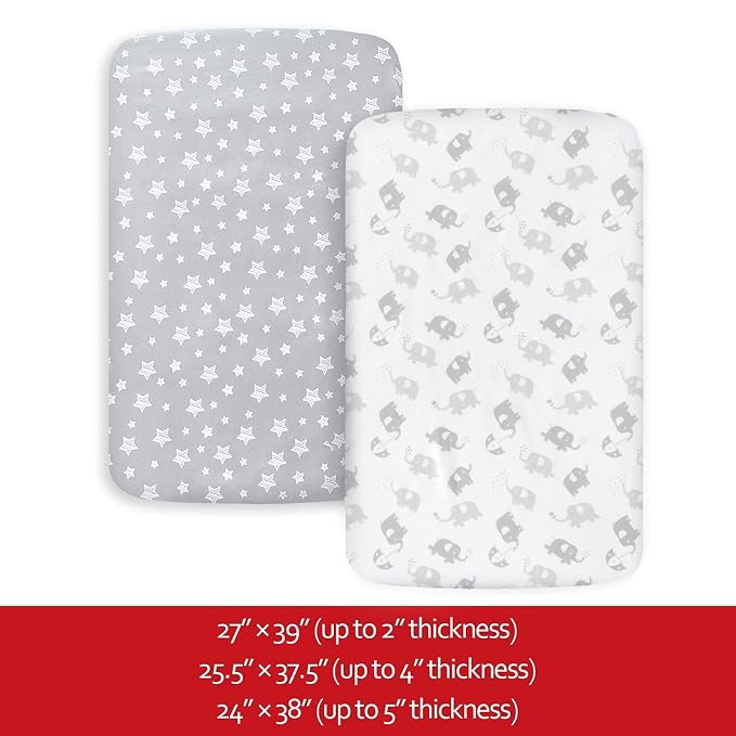 Pack and Play Sheets, 2 Pack Mini Crib Sheets, Stretchy Playard Fitted Sheet - Image 5
