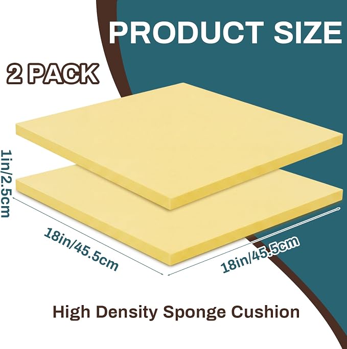 Frienda 2 Pack 1" x 18" x 18" Upholstery High Density Foam Cushion Replacement - Image 2