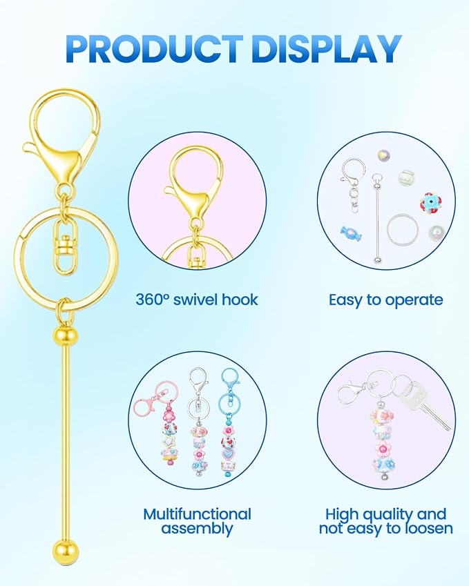 RQAYE 30pcs Beadable Keychains Keychain Bulk kit Cute Blank Bead Keychain Strip - Image 3