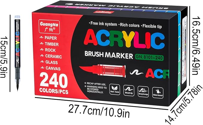 240 Colors Acrylic Paint Markers Set, Soft Flexible Brush Markers - Image 3