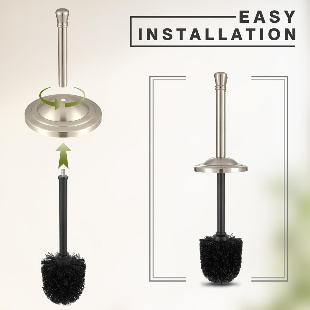 Stainless Steel 304 Toilet Brush and Holder,Toilet Bowl Brush with Long Handle for Bathroom,Toilet Cleaner Brush-Space,Saving,Covered Brush,Durable, Deep,Cleaning,Splash Resistant (Stain Nickel)