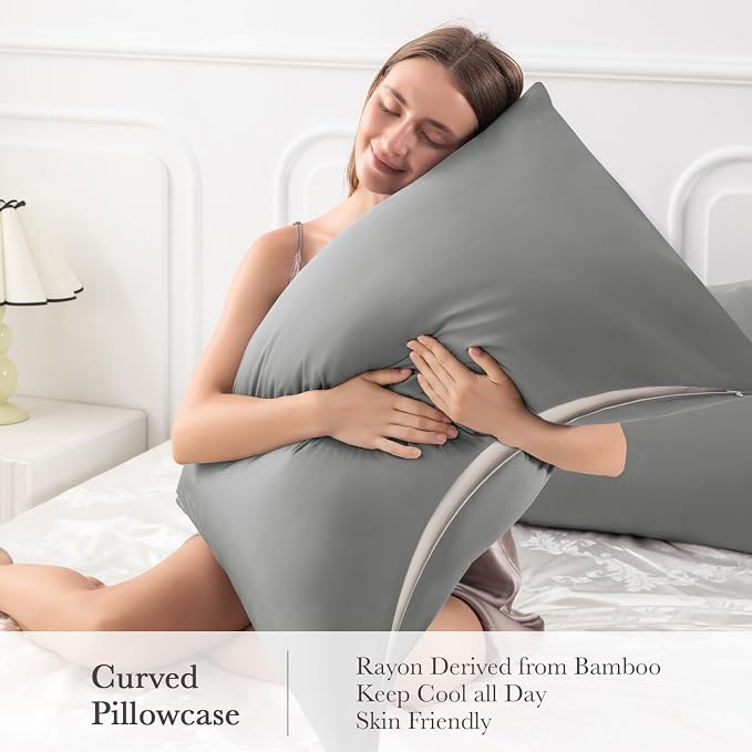 Curved Pillow Case Queen Size, Side Sleeper Pillow Cases Cover Cooling Rayon - Image 4