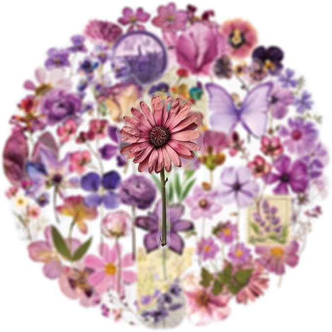 50PCS Transparent Flora Scrapbook Stickers, Flower-D | Vintage Aesthetic Flowers - Image 4