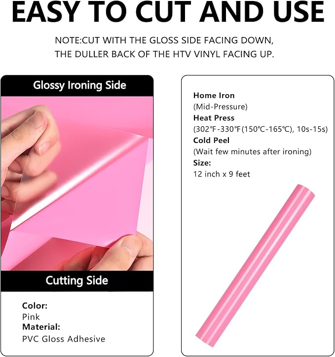FUNKAKA Pink HTV Heat Transfer Vinyl Rolls, Adhesive HTV Vinyl - Image 2