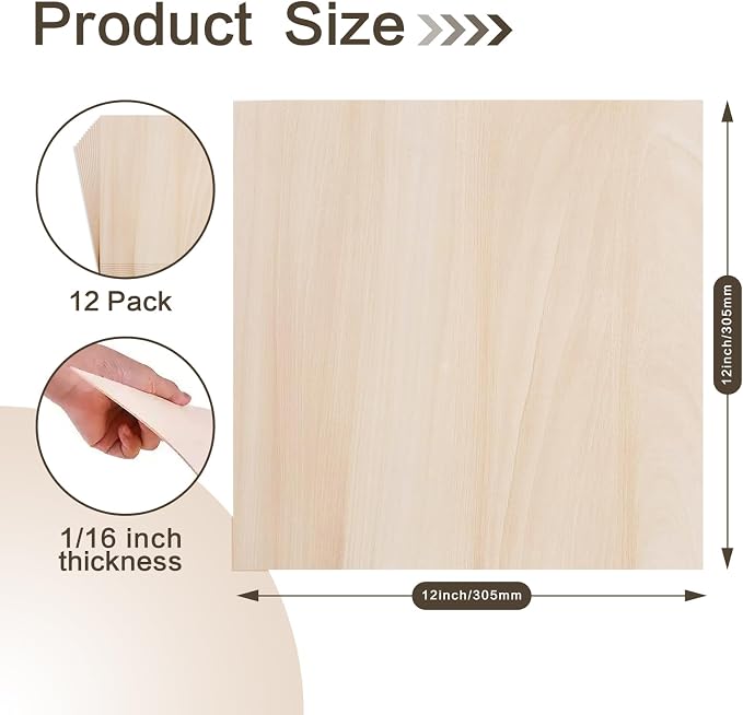 Balsa Wood Sheet, Basswood Sheets 12X12X1/16 Inch, Unfinished Wood Boards Blanks - Image 4